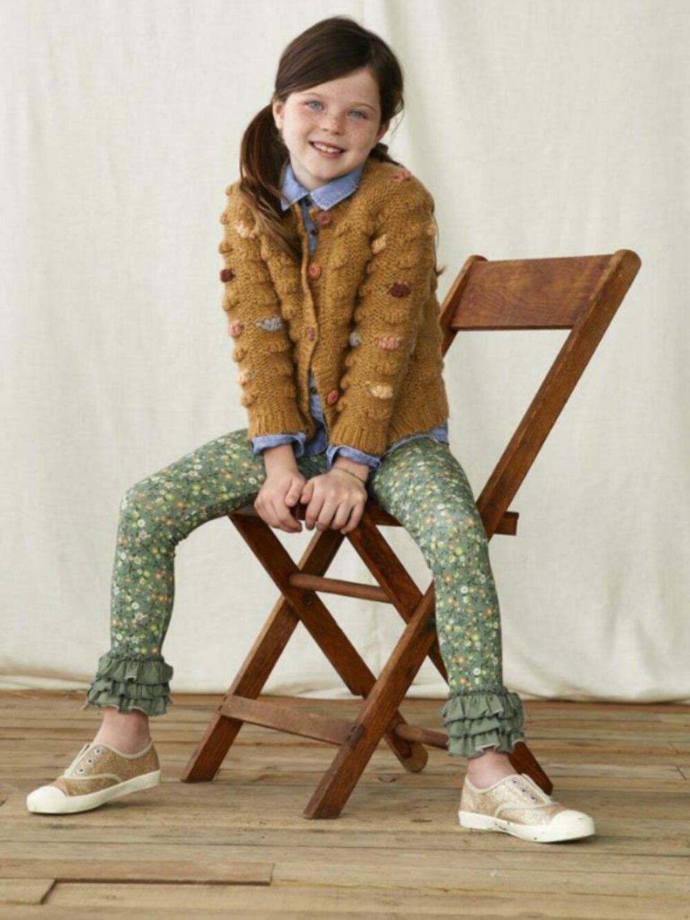 Matilda Jane Aren Girls' Floral Print Ruffle Legging, Olive - Size 6 - NWT